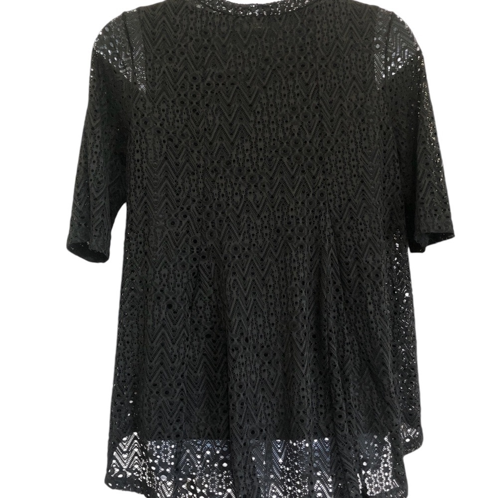 LaVanya Women’s Lace Eyelet Swing Top 1X Black Built-in Tank Top Half Sleeve - Picture 8 of 8